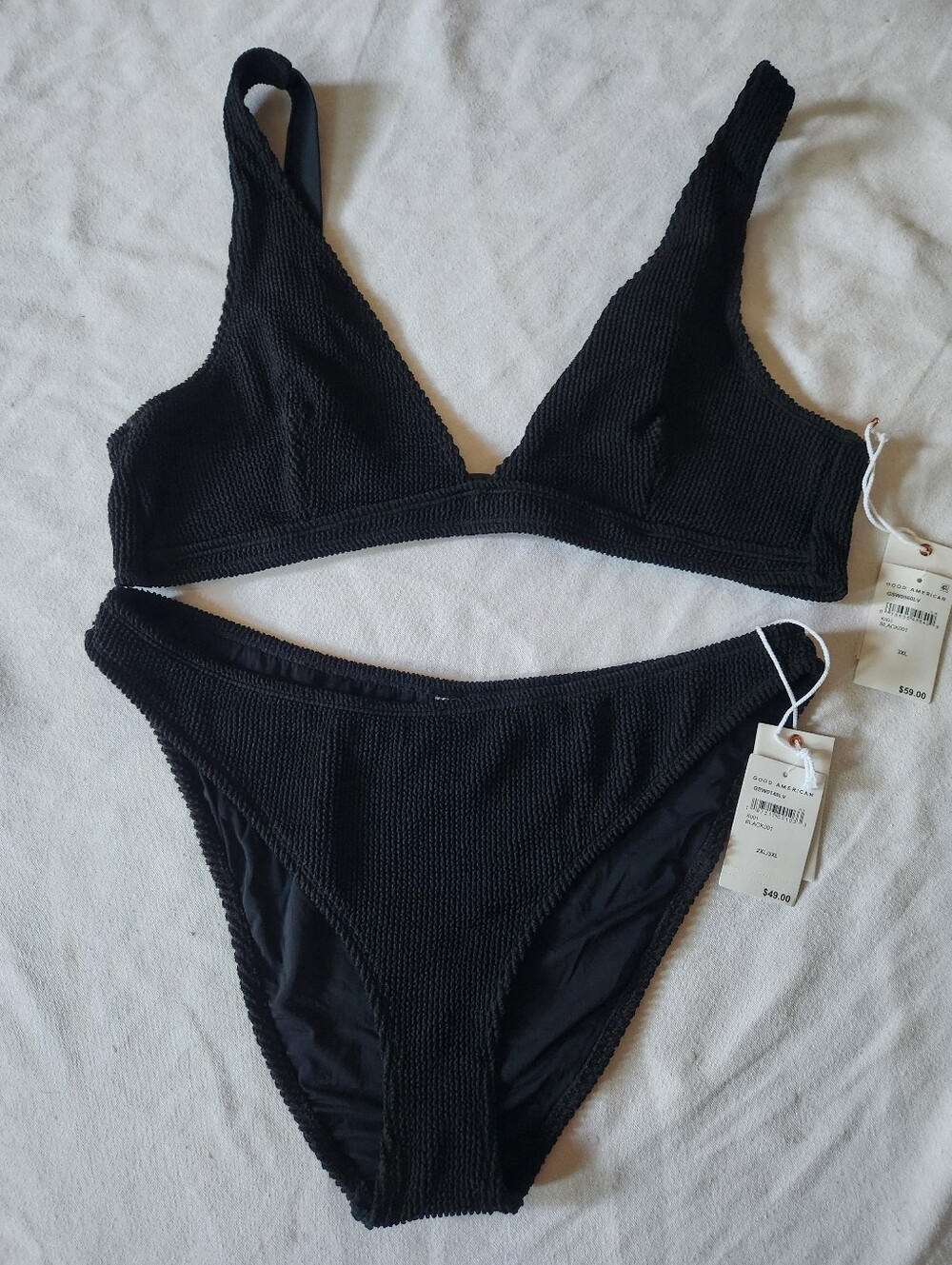 Good American Black Textured Plus Size Bikini Set 2XL/3XL NWT
